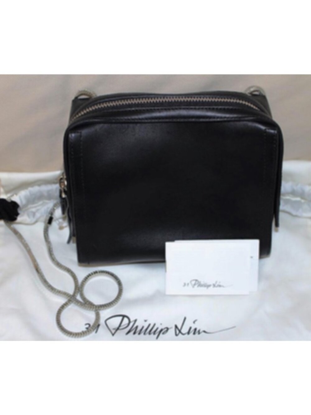 New with Tags 3.1 Philip Lim "Soleil Mini Zip Crossbody", Black Leather Nickel